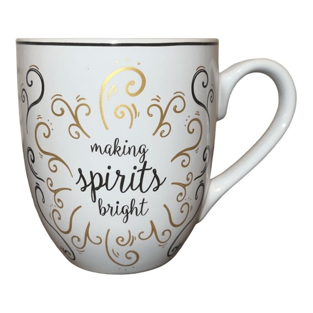 Fitz and Floyd Ceramic Mug with Making Spirits Bright Quote, 10 oz, White and Go